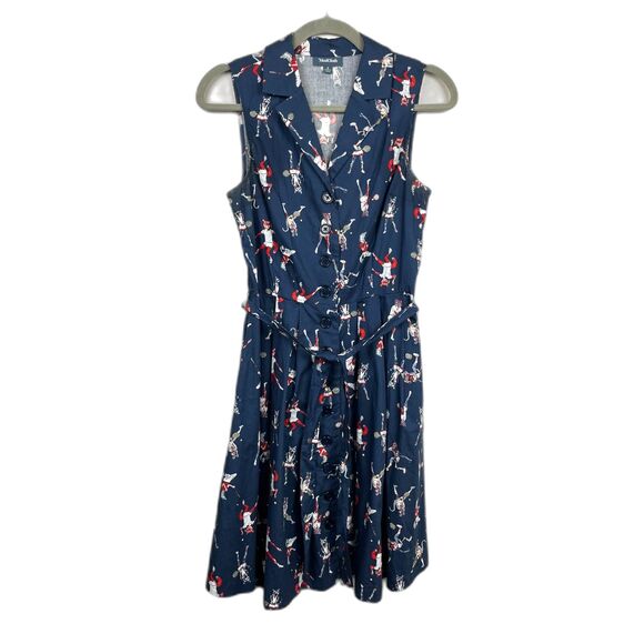 ModCloth Blue Fox Animal Pattern Summer Retro Sleeveless Dress Women's Size 2 - Picture 3 of 11